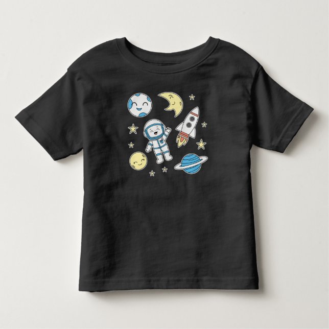 Infantil Camiseta Cartoon Espaço Aventura para Toddlers (Frente)