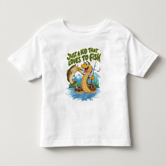 Infantil Camiseta Cobra de Whimsical e de Peixe (Frente)