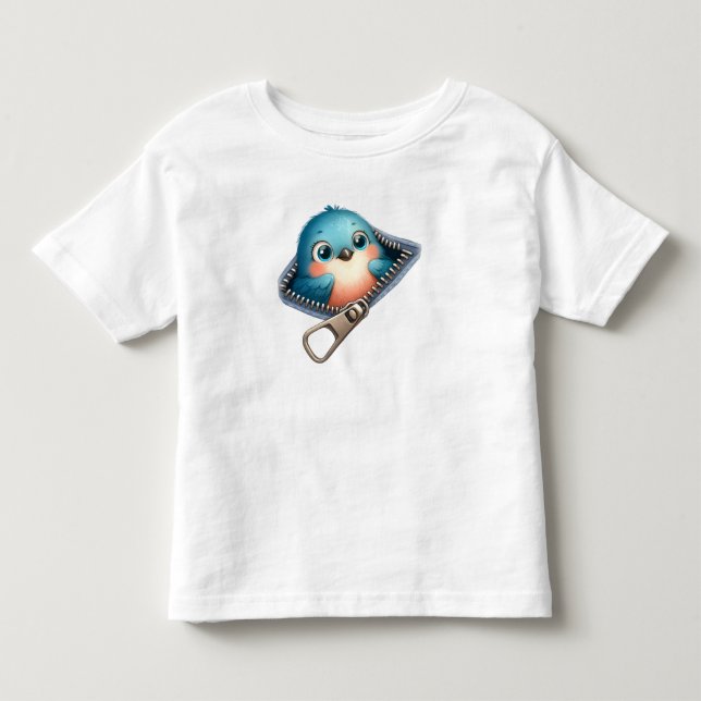 Infantil Camiseta com Zíper e Passarinho Azul 3D Fofa (Frente)