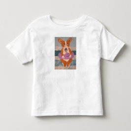 Infantil Camiseta Corgi na Praia