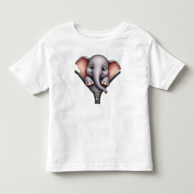 Infantil Camiseta Cute 3D com Elefante Bebê Espiando Zíper (Frente)