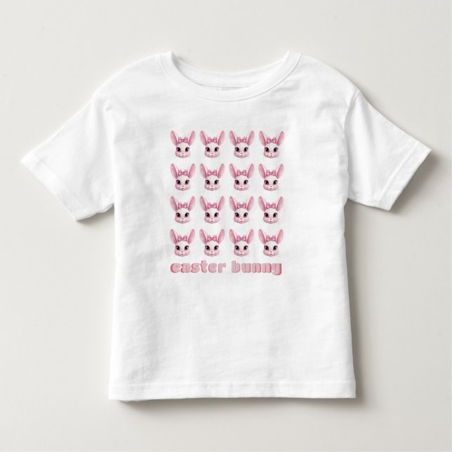 Infantil Camiseta da menina bebê do coelho da Páscoa Rosa F (Frente)