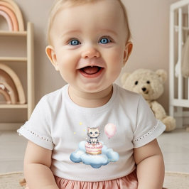 Infantil Camiseta de aniversário de bebê gatinho aquarela f