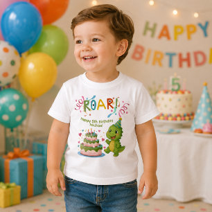 Infantil Camiseta de Aniversário de Dinossauro Personalizad
