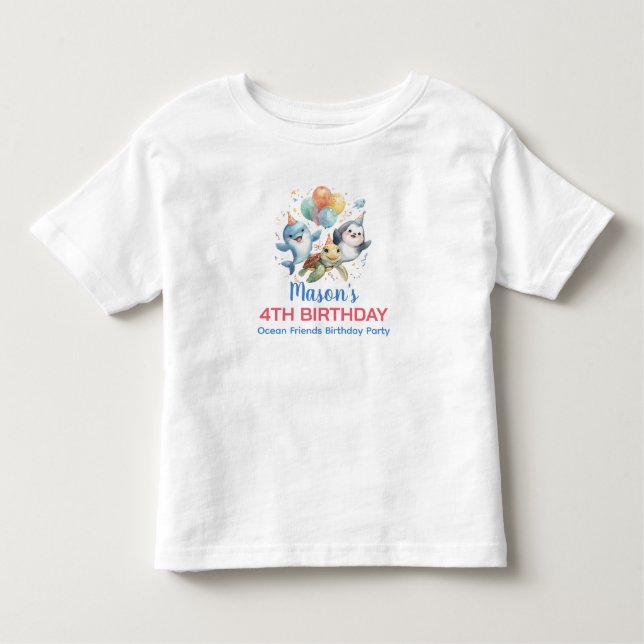 Infantil Camiseta de aniversário dos amigos do oceano (Frente)