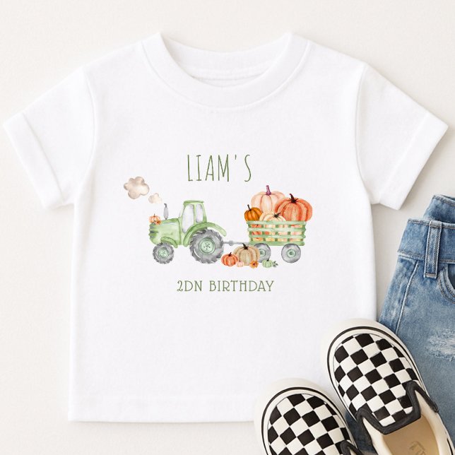 Infantil Camiseta de Aniversário Trator Verde e Abóboras (Criador carregado)