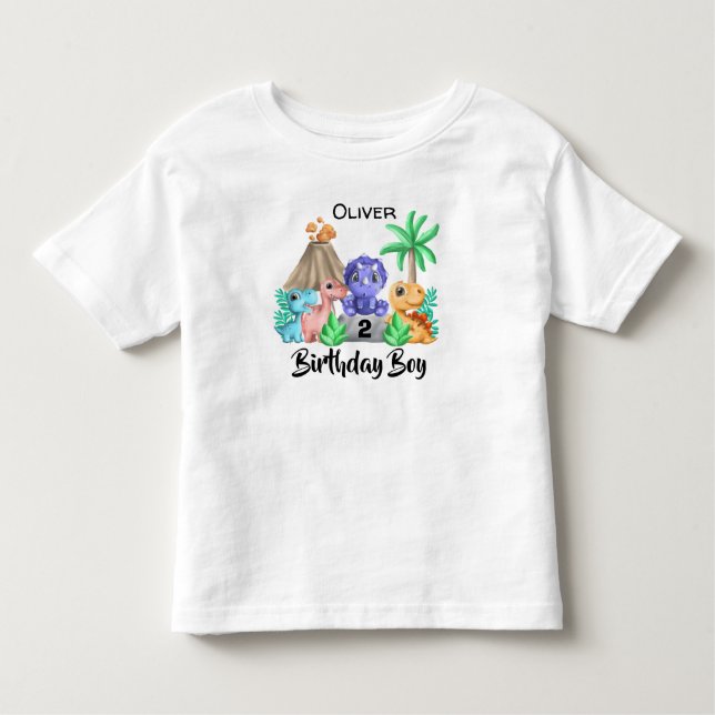 Infantil Camiseta de bebê adoráveis dinossauros aniversário (Frente)