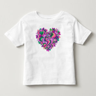 Infantil Camiseta de Coração Empilhado Colorido do Dia dos