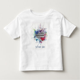 Infantil Camiseta de Corações Fofos e Lavagens em Aquarela