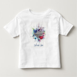 Infantil Camiseta de Corações Fofos e Lavagens em Aquarela