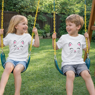 Infantil Camiseta de Gato Fofo Minimalista 