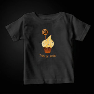 Infantil Camiseta de Halloween com Cupcake Laranja e Texto 