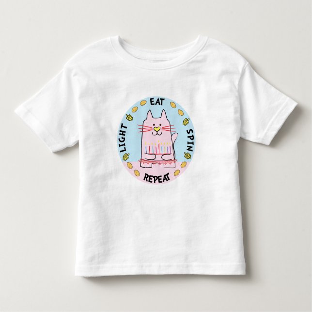 Infantil Camiseta de Manga Curta Hanukkah Toddler Spin Repe (Frente)