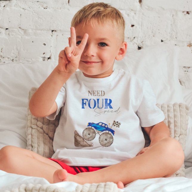 Infantil Camiseta do Caminhão Monstro Need Four Speed Azul (Criador carregado)