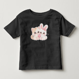 Infantil Camiseta dos Melhores Amigos Gatinho e Coelhinho K