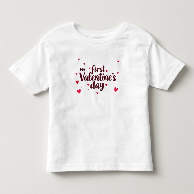 Infantil Camiseta Feminina Meu Primeiro Dia dos Namorados,  (Frente)