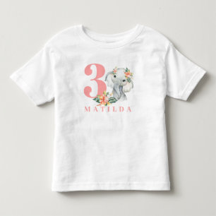 Infantil Camiseta floral de elefante aniversário de 3 anos