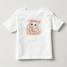 Infantil – Camiseta Gráfica de Gato Rosa Kawaii para Menina