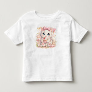 Infantil – Camiseta Gráfica de Gato Rosa Kawaii para Menina
