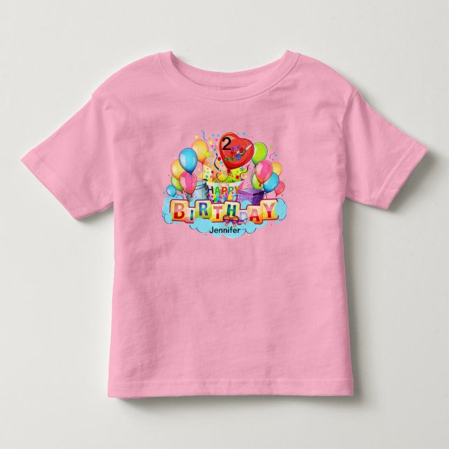 Infantil Camiseta Meninas Bolo de Aniversário SEU NOME & ID (Frente)
