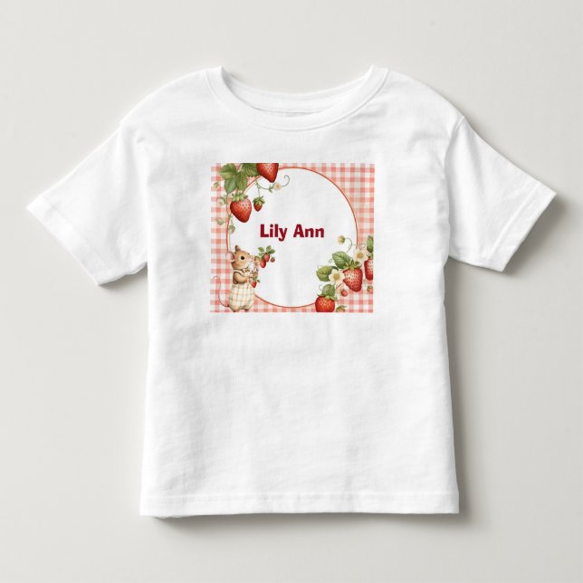 Infantil Camiseta Personalizada de Morango e Ratinho para C (Frente)