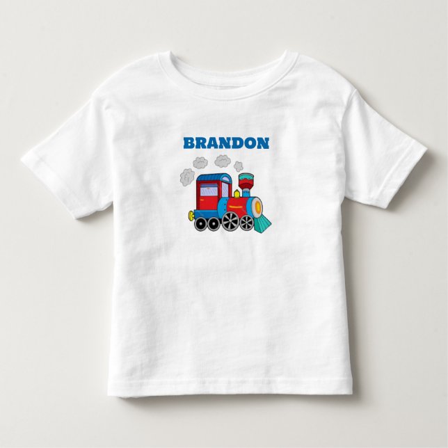 Infantil Camiseta Personalizada Meninos Azul Trem Crianças  (Frente)