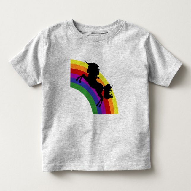 Infantil Camiseta Preta Unicórn Silhouette Rainbow Toddler  (Frente)