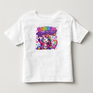 Infantil Camiseta Unicórnio Rockstar Arco-Íris