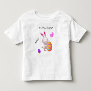 Infantil Coelho Felz pascoa e camiseta de ovo listrada.