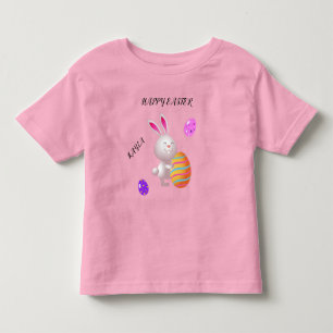 Infantil Coelho Felz pascoa e camiseta de ovo listrada.