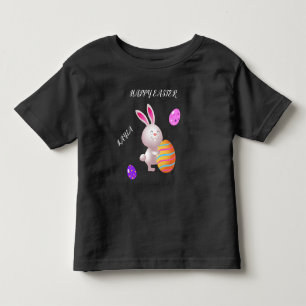 Infantil Coelho Felz pascoa e camiseta de ovo listrada.
