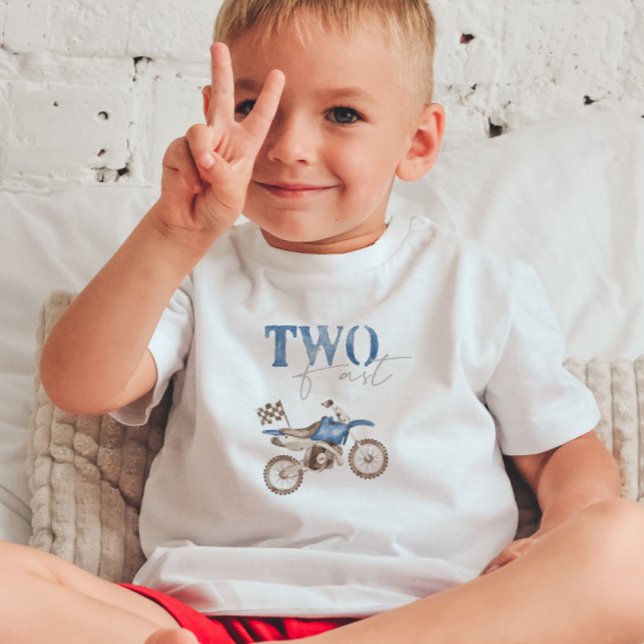 Infantil Duas camiseta de aniversário rápida de moto azul (Criador carregado)