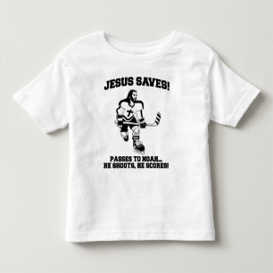 Infantil Jesus salvar a camiseta engraçada do hóquei
