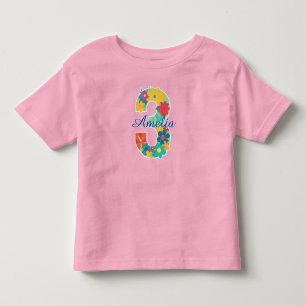 Infantil Nome personalizado em número floral 3 - Camiseta p