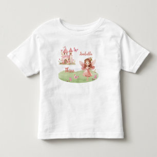 Infantil Pequeno Castelo Rosa Fada Borboleta Camiseta para