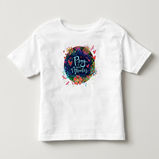Infantil “Reze.  Isso Causa Milagres’’ Camiseta Inspirivity (Frente)