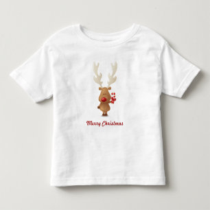 Infantil Rudolph com a camiseta do feriado do bastão de