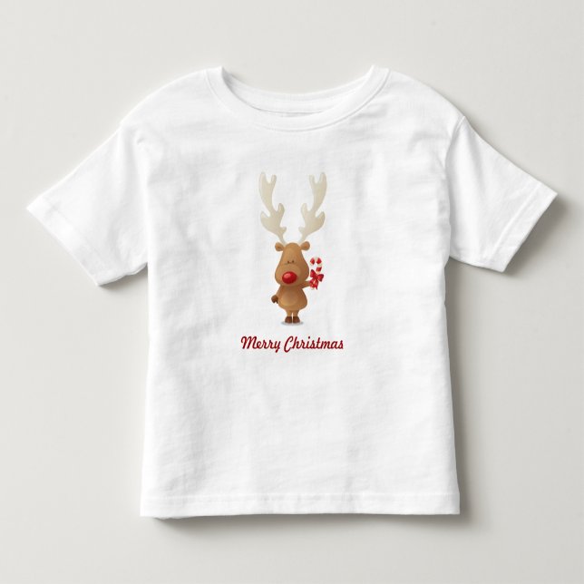 Infantil Rudolph com a camiseta do feriado do bastão de (Frente)
