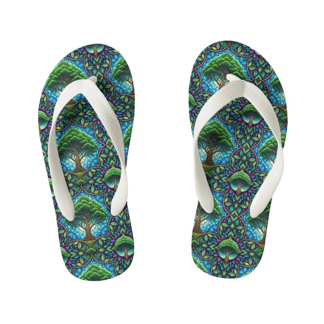 Infantis Chinelos coloridos com um paisley azul e verde  (Pé da cama)