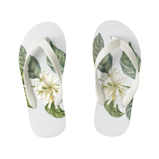 Infantis Chinelos de Borracha Flor Branca Tropical Botânica (Pé da cama)