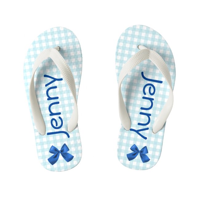 Infantis Chinelos de Gingham Girls Azul e Branco (Pé da cama)