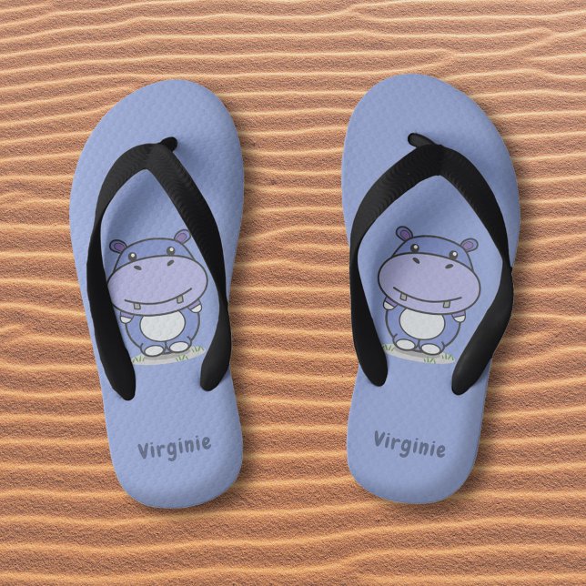 Infantis Chinelos de Hippo Blue Kid bonitos (Cartoon Cute Hippo Blue Flip Flops)