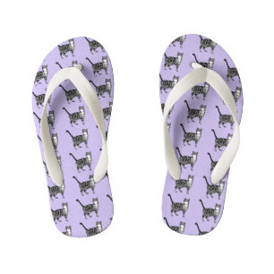 Infantis Chinelos de Praia com Gato Tabby Listrado Roxo