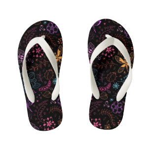 Infantis Chinelos Neon Floral Borboleta