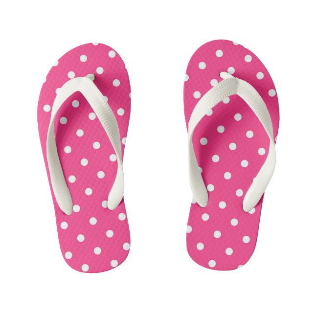 Infantis Chinelos para crianças da Fuschia e Bolinhas branc (Pé da cama)