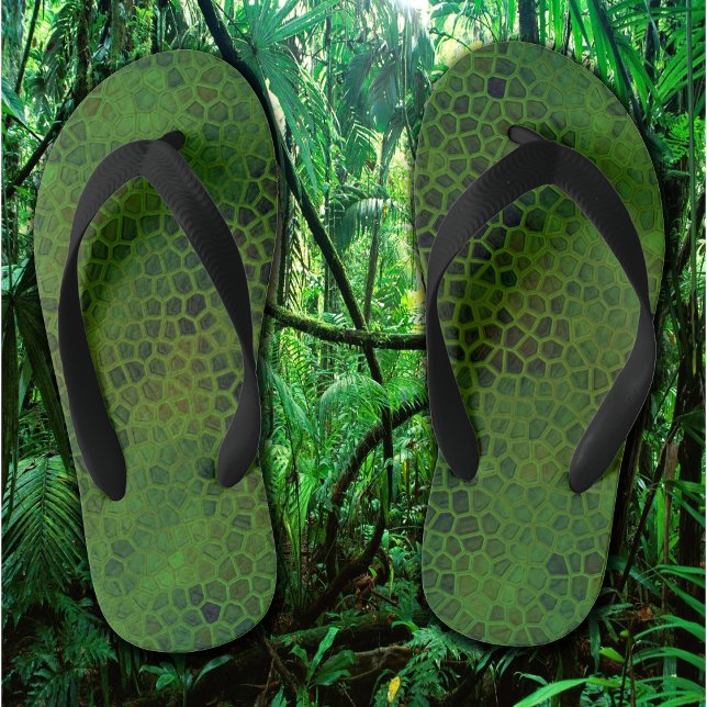Infantis Dinossauro Verde Esconde Par de Chinelos (Green Dinosaur Hide Kids Flip Flops)