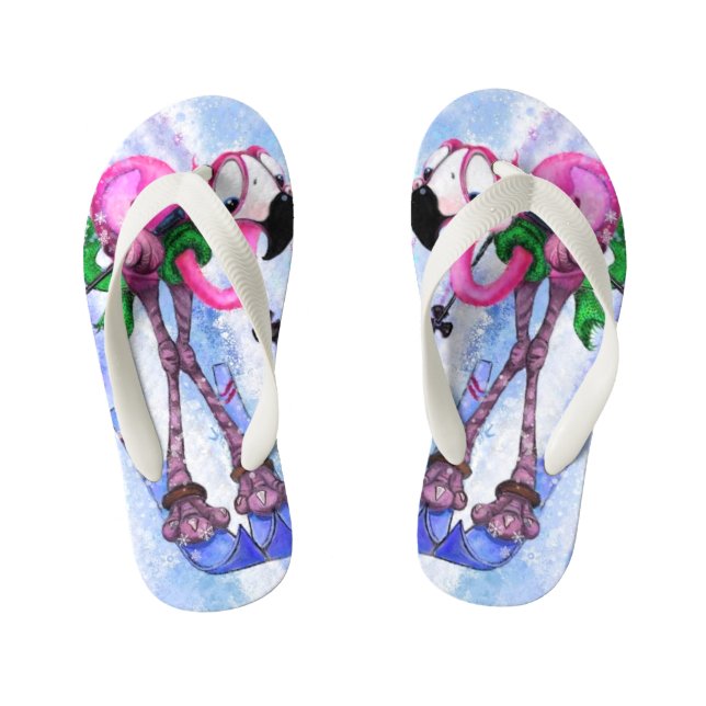 Infantis Engraçado, rosa, Chinelos do Flamingo Skier Kid (Pé da cama)