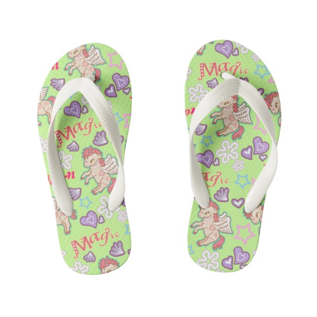 Infantis Magic Unicorn Green. Chinelos de criança (Pé da cama)
