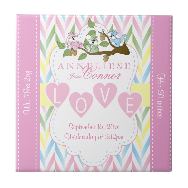 Informação de Nascimento - Esquilos de Bebê Pastel (Frente)