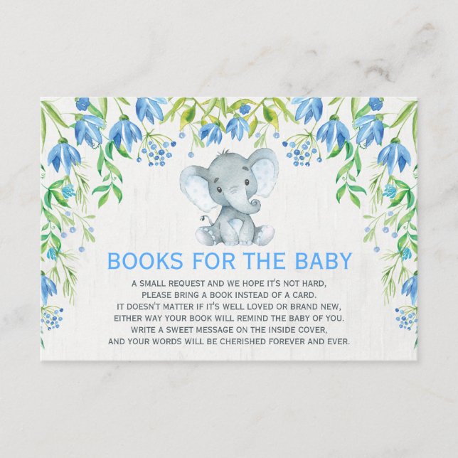 Informações Baby Boy Elephant Blue Floral Traga um Cartão de L (Frente)